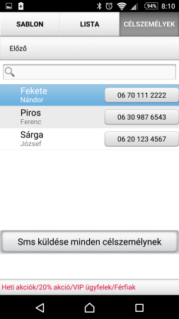SMS küldő ablak