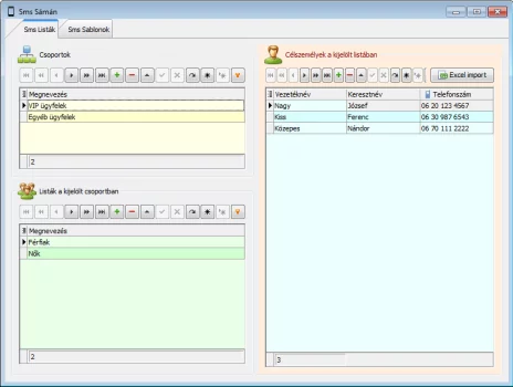 SMS listák és célszemélyek